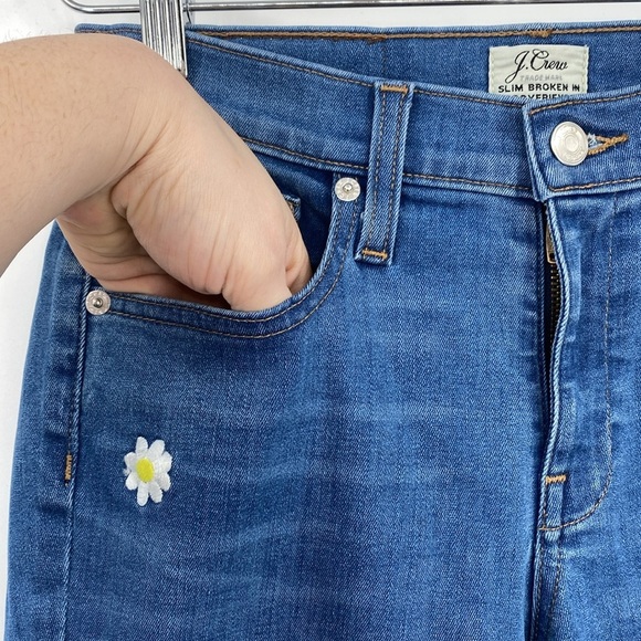 J. Crew Slim Broken in Boyfriend Jeans Womens 24 Floral Skinny Embroidered Daisy - Picture 4 of 14